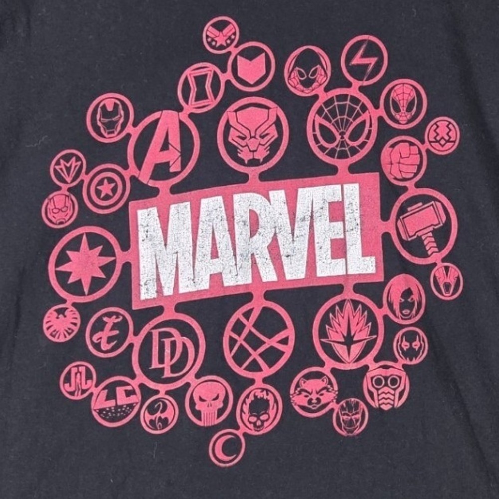 Marvel Graphic T-Shirt Mens XXL Black WeLoveFine Avengers Character Symbols Tee